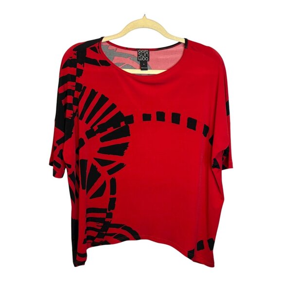 Clara Sun Woo Blouse Women's Size Small Abstract Office oversized black red - Picture 1 of 4